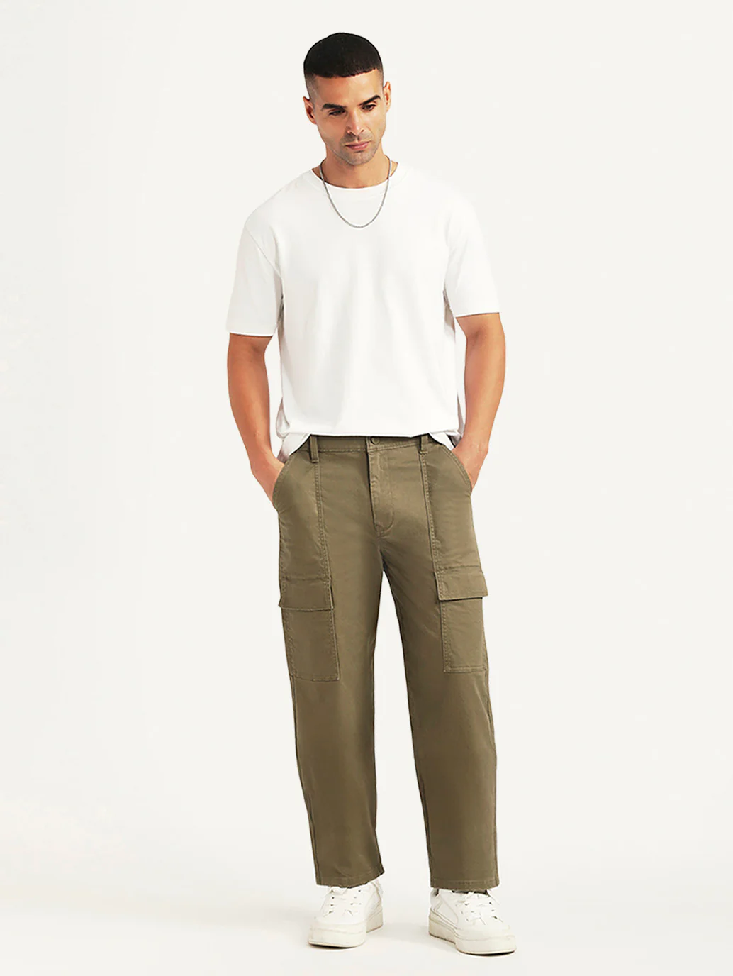 Men's Olive Straight Fit Mid Rise Commuter Cargos - Image 6