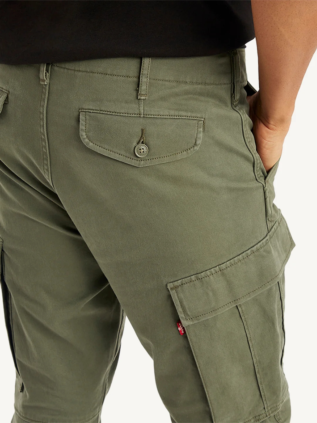 Men's Olive Tapered Cargo Trousers - Image 4