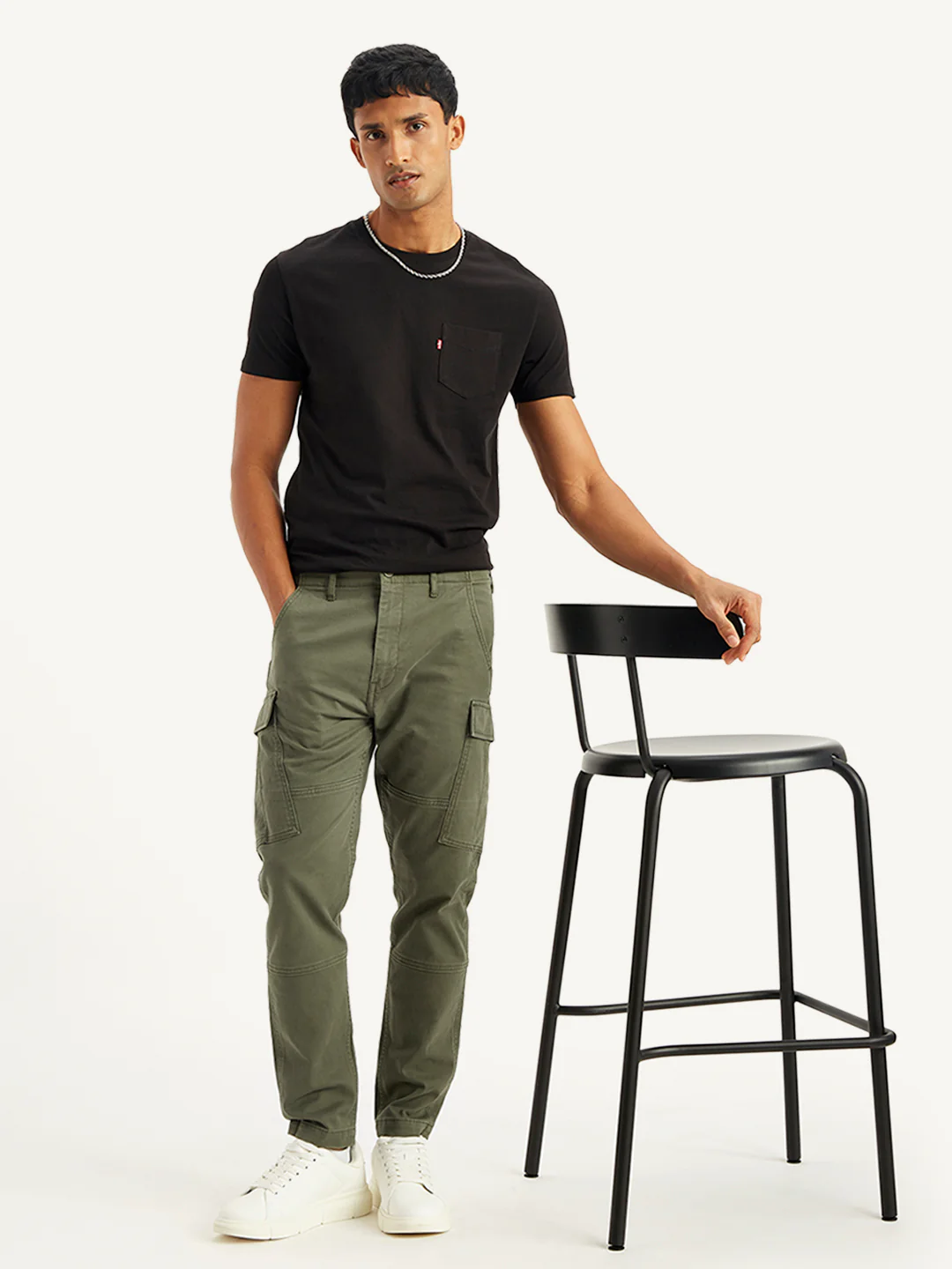 Men's Olive Tapered Cargo Trousers - Image 5