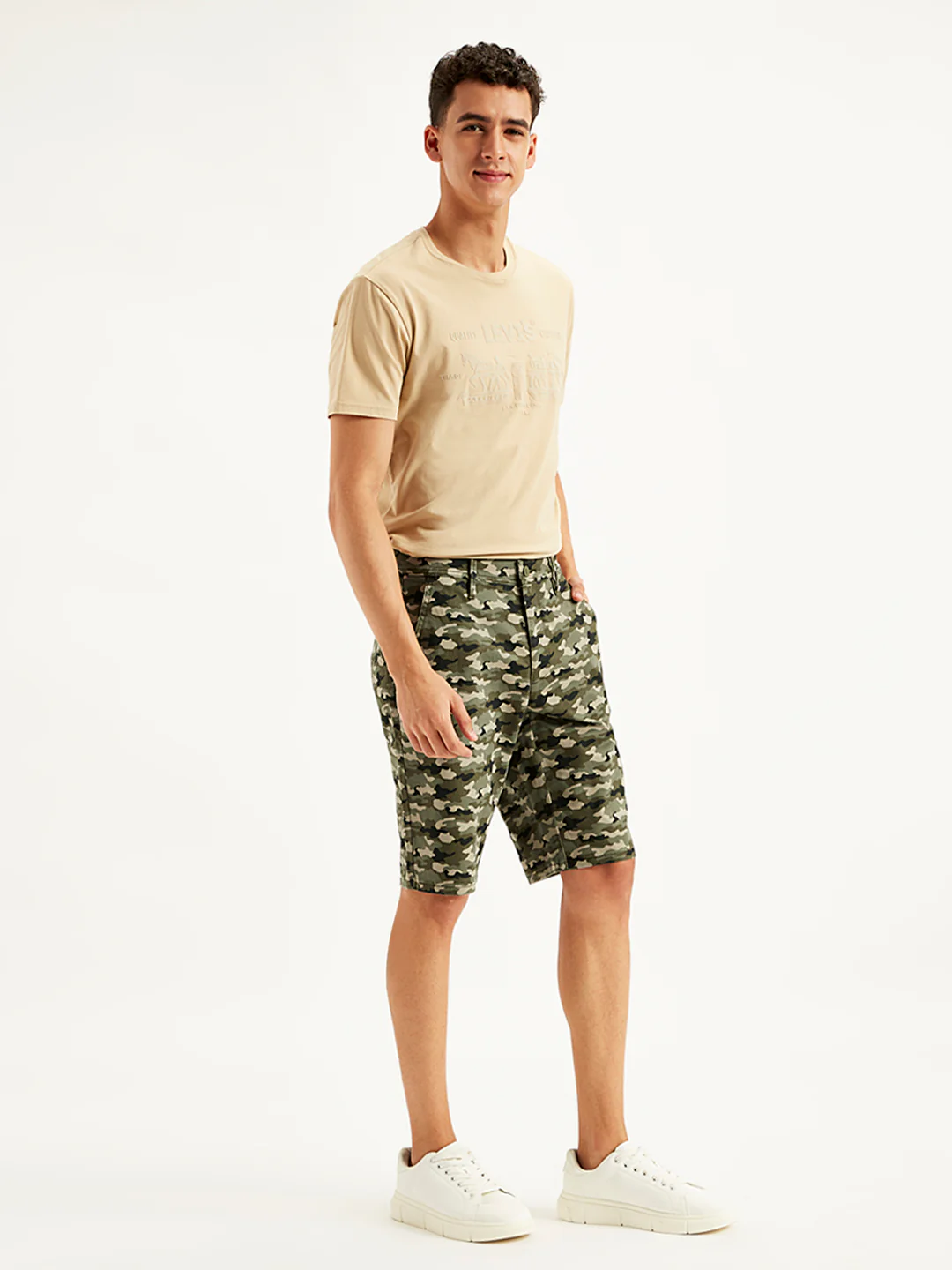 Men's Olive Tapered Chino Shorts - Image 3