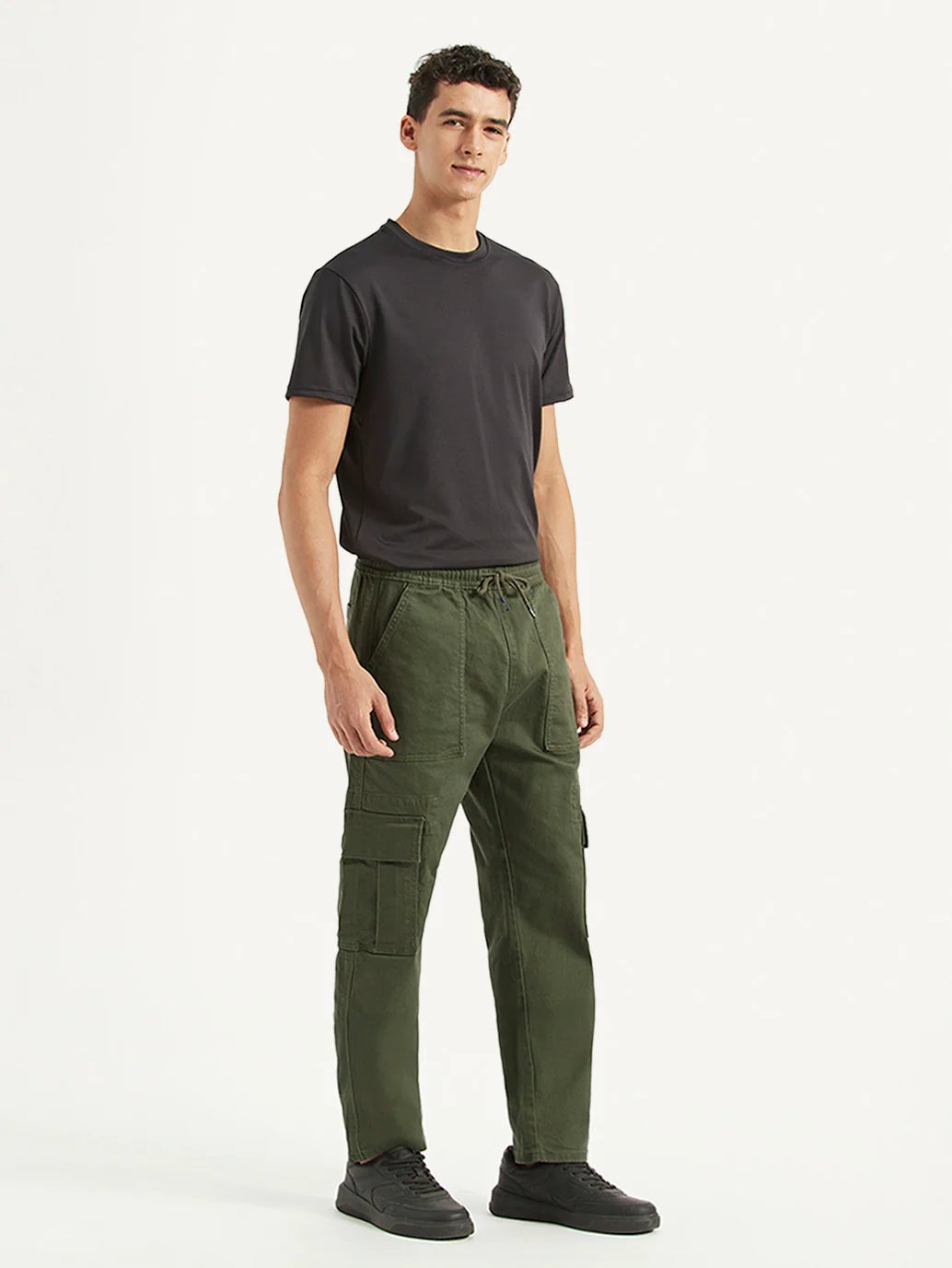 Men's Olive Tapered Fit Cargo Trousers - Image 5