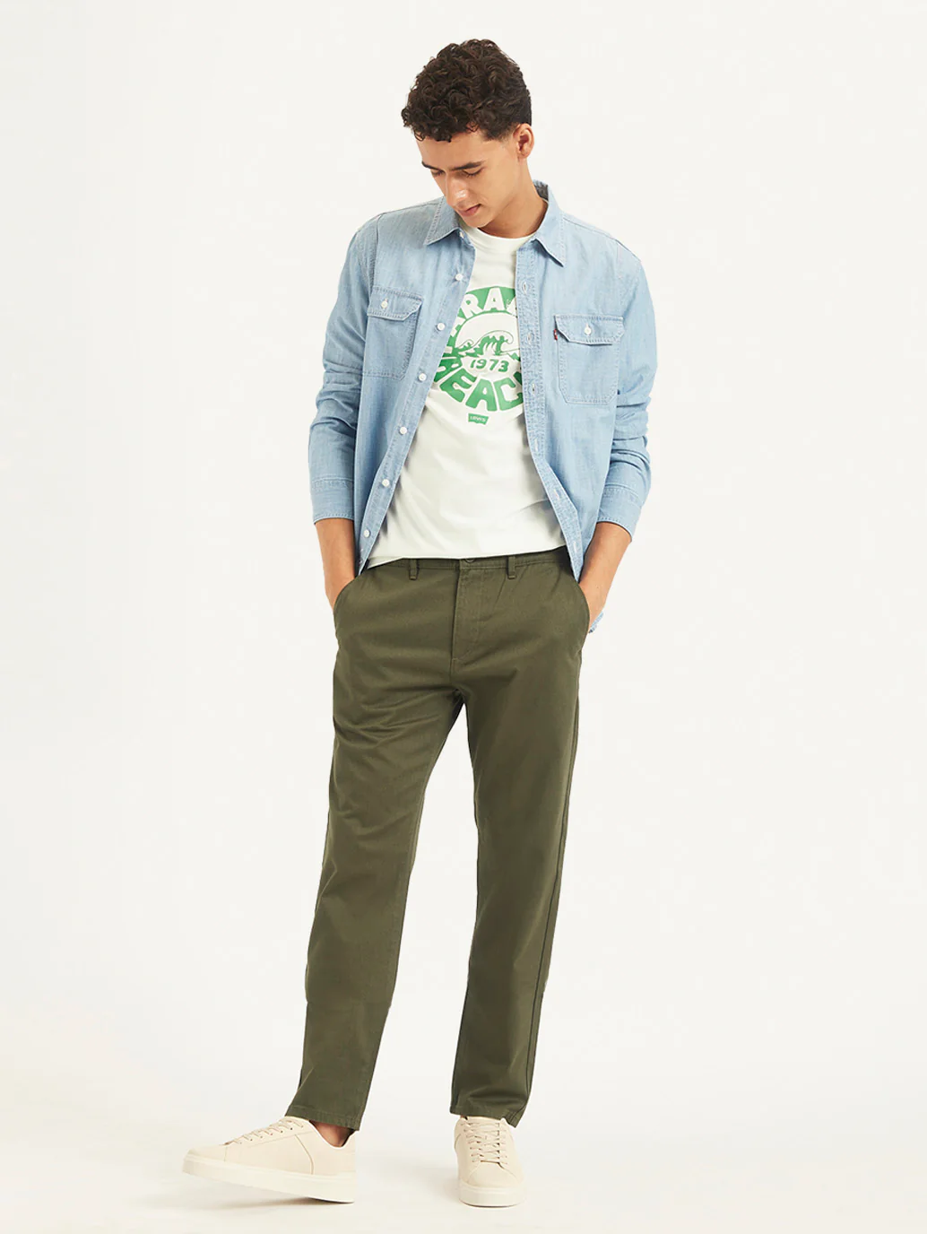 Men's Olive Tapered Trousers - Image 2