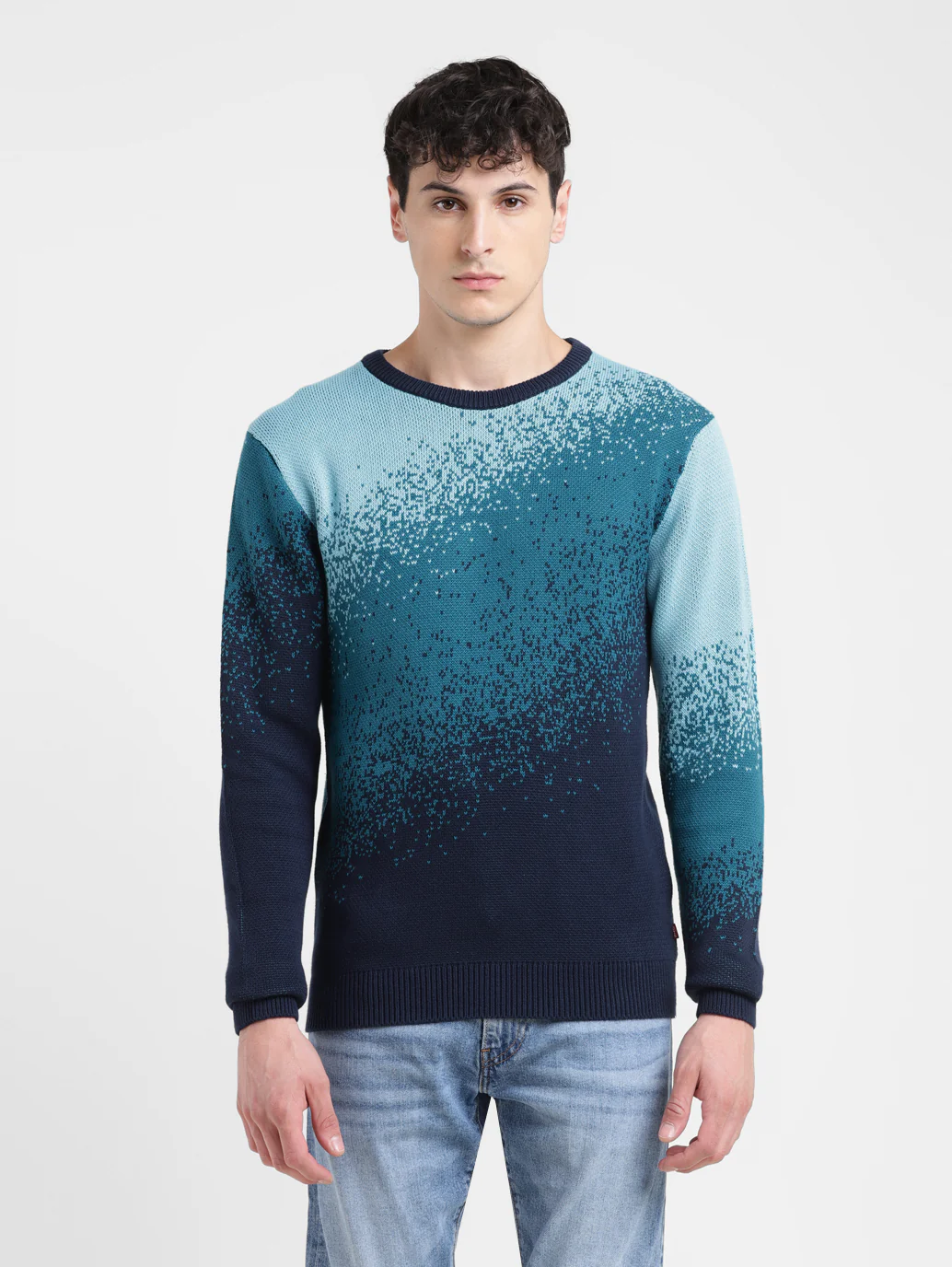 Men's Ombre Blue Crew Neck Sweater - Image 2