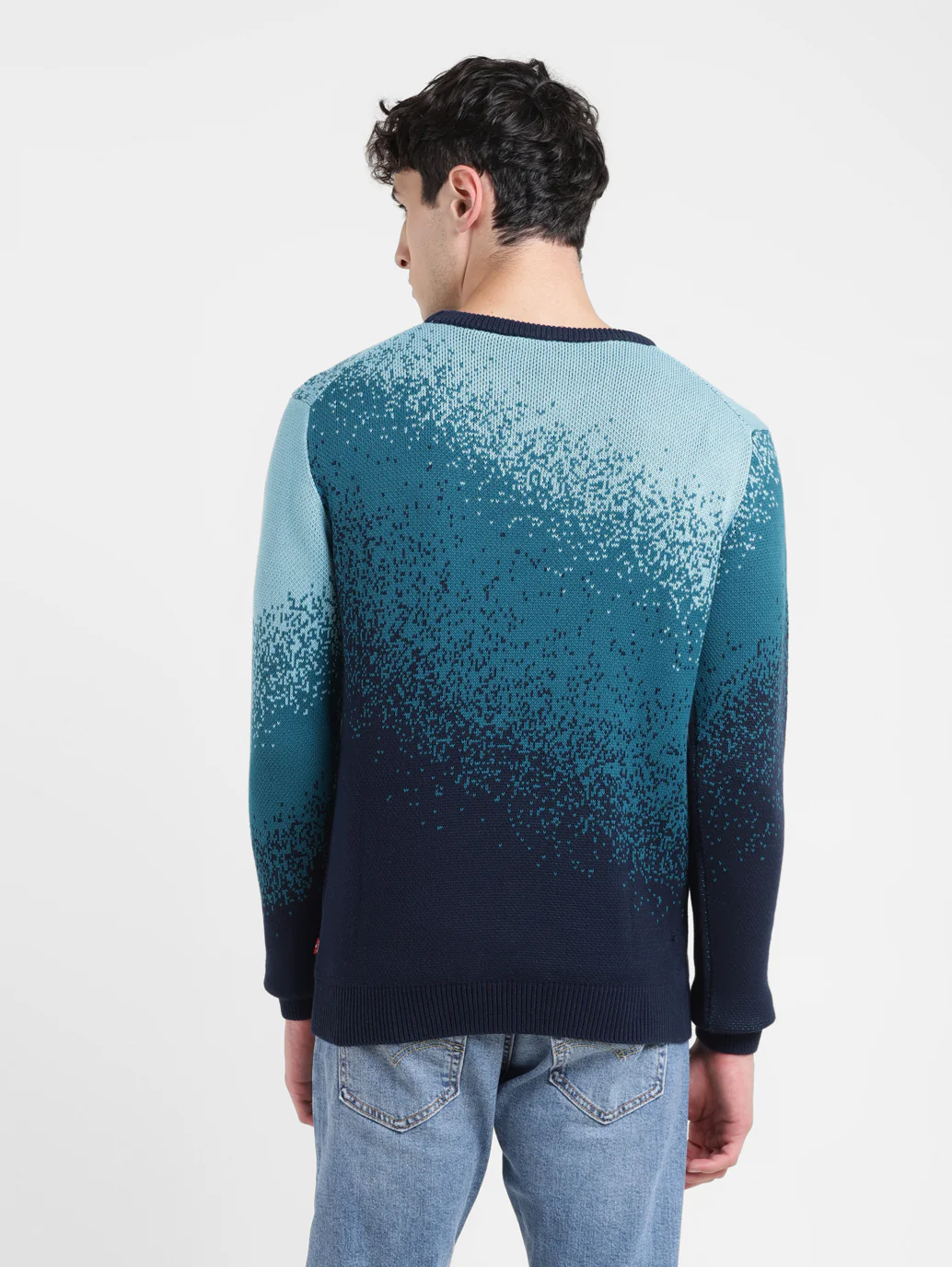 Men's Ombre Blue Crew Neck Sweater - Image 3