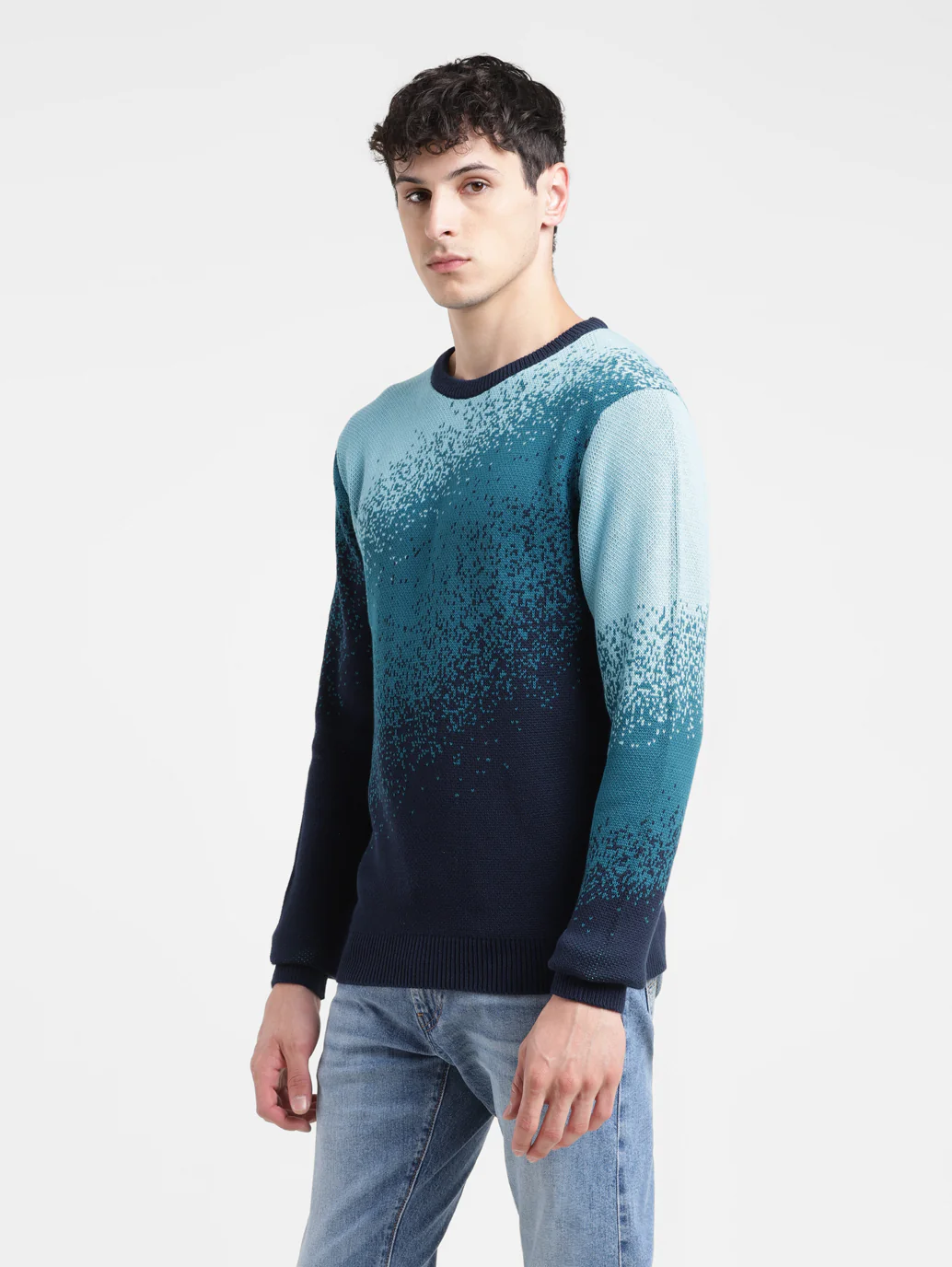 Men's Ombre Blue Crew Neck Sweater - Image 4