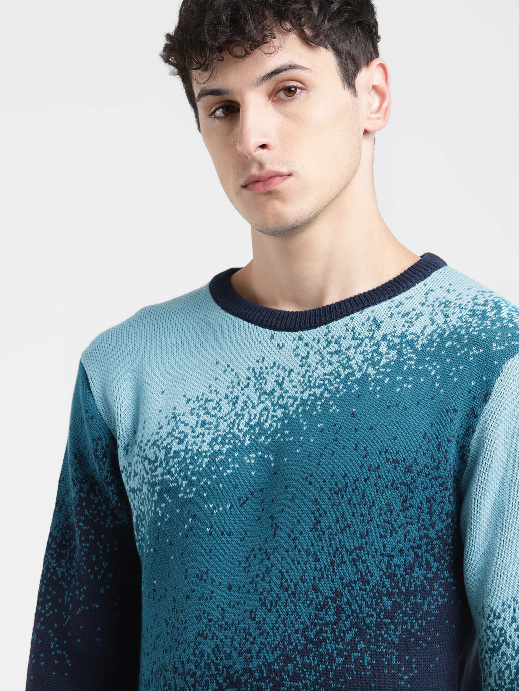 Men's Ombre Blue Crew Neck Sweater - Image 6
