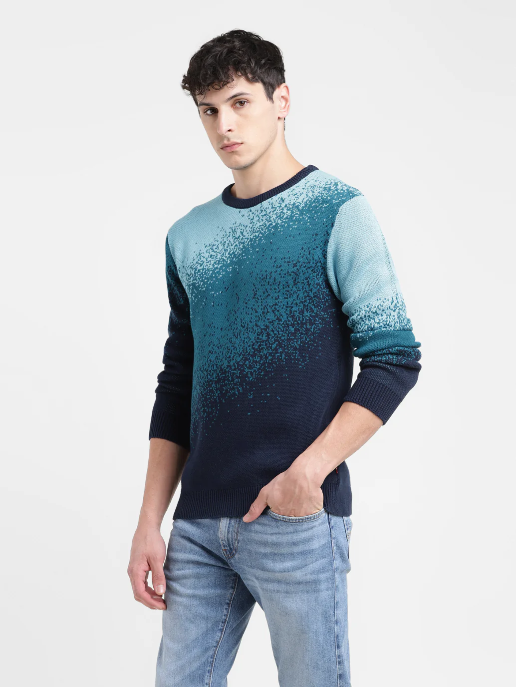 Men's Ombre Blue Crew Neck Sweater - Image 7