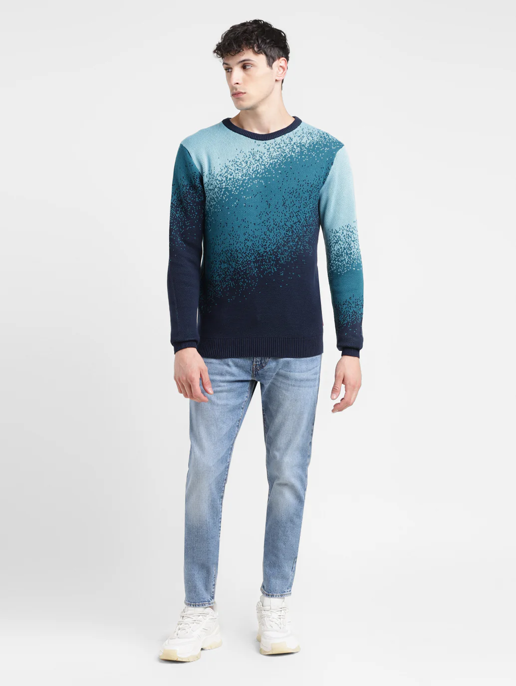 Men's Ombre Blue Crew Neck Sweater - Image 8