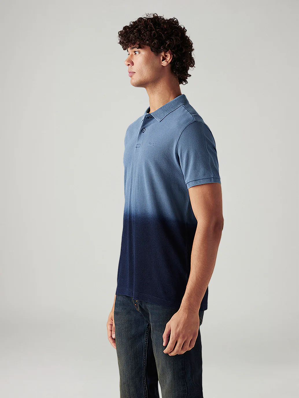 Men's Ombre Blue Slim Fit Polo T-shirt - Image 4