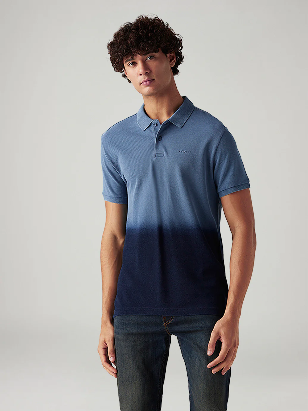 Men's Ombre Blue Slim Fit Polo T-shirt - Image 5