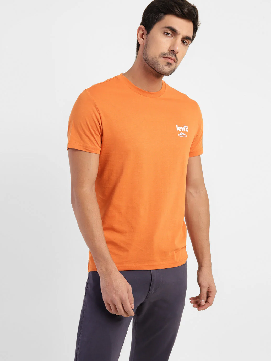 Men's Orange Solid Crew Neck T-Shirt - Image 2