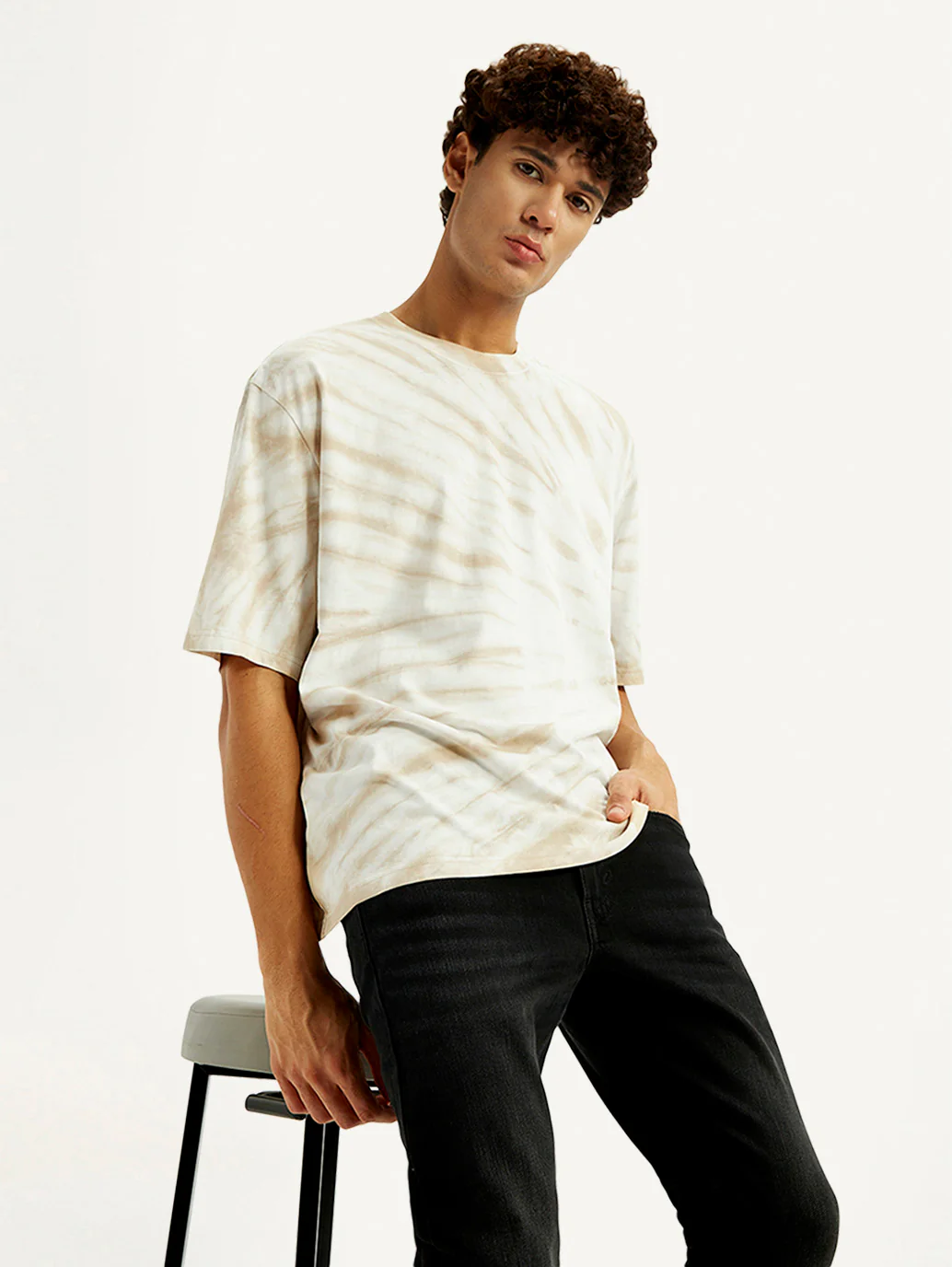 Men's Overdyed Cream Loose Fit T-shirt