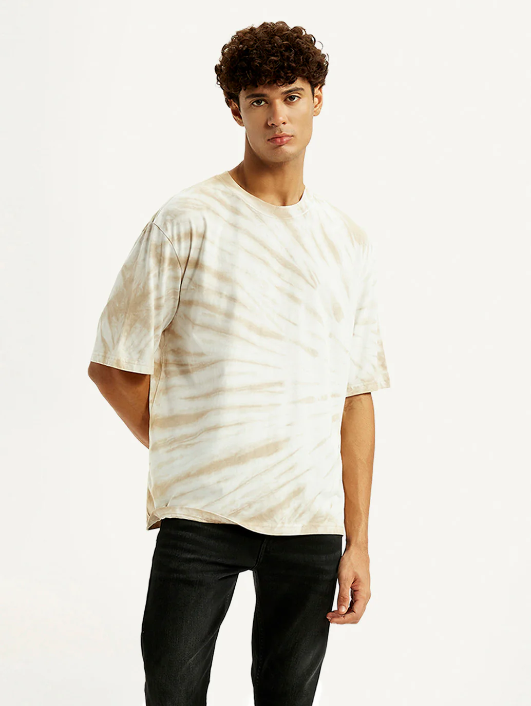 Men's Overdyed Cream Loose Fit T-shirt - Image 2