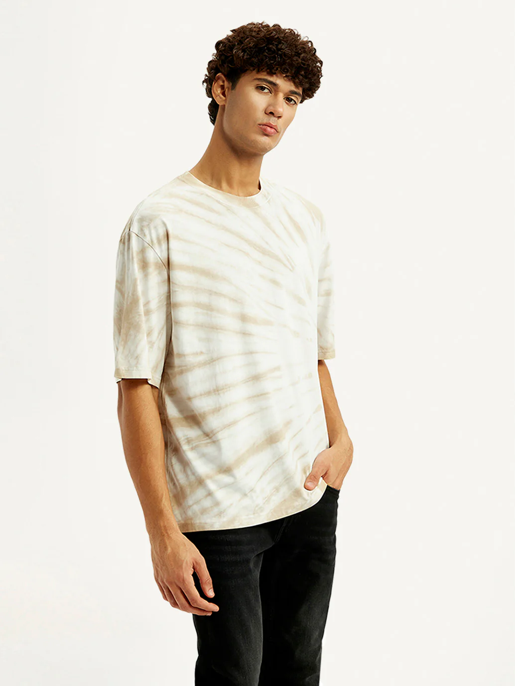 Men's Overdyed Cream Loose Fit T-shirt - Image 6
