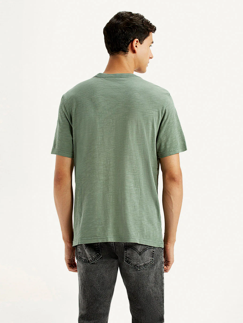 Men's Overdyed Olive Green Crew Neck T-shirt - Image 3