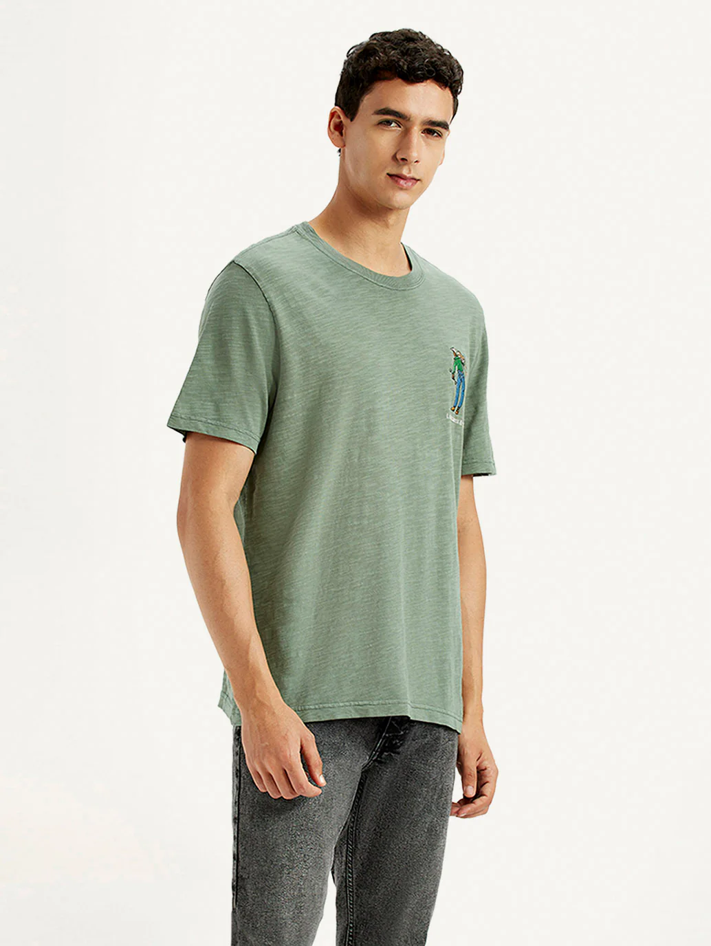 Men's Overdyed Olive Green Crew Neck T-shirt - Image 5