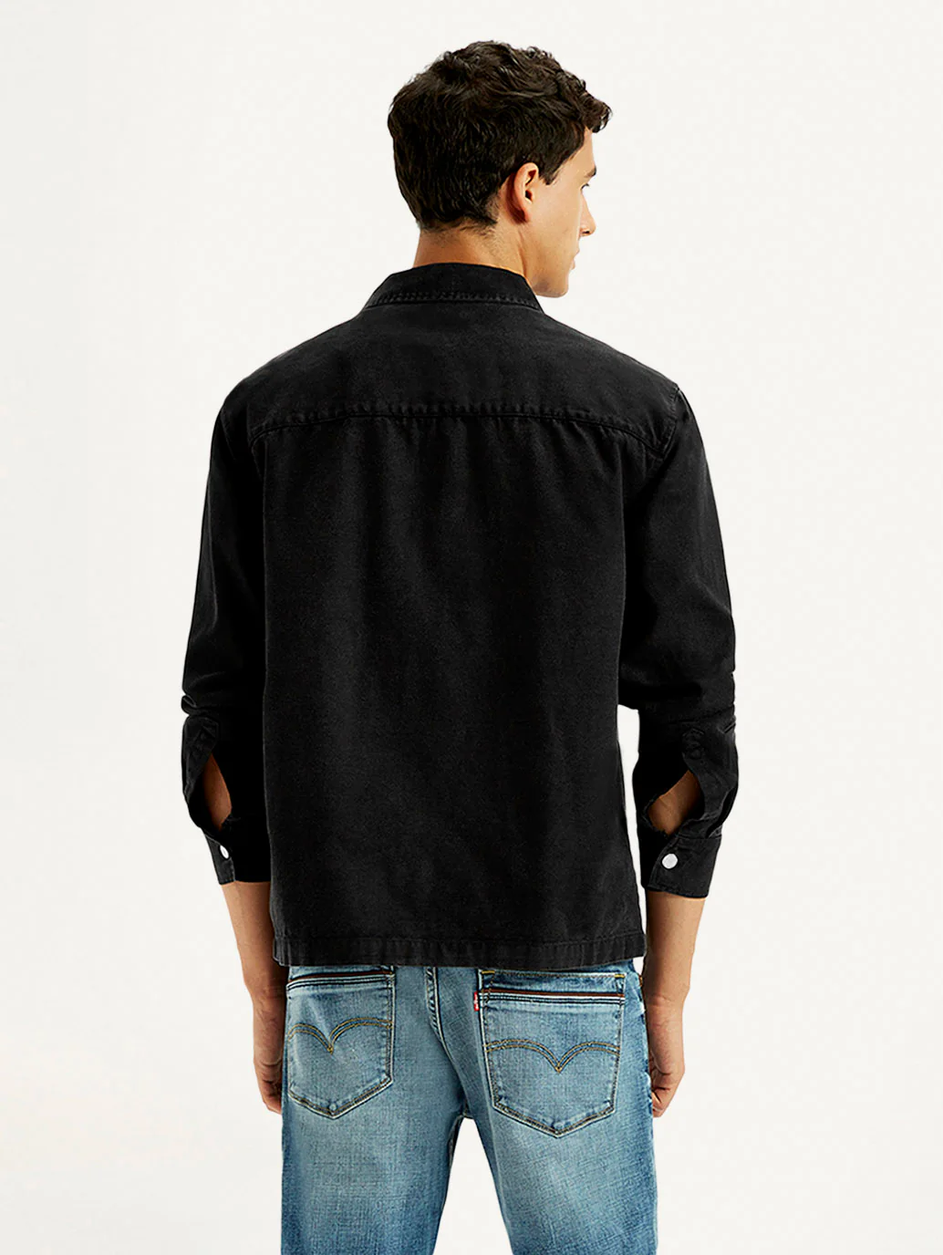 Men's Overdyed Solid Black Shacket - Image 4
