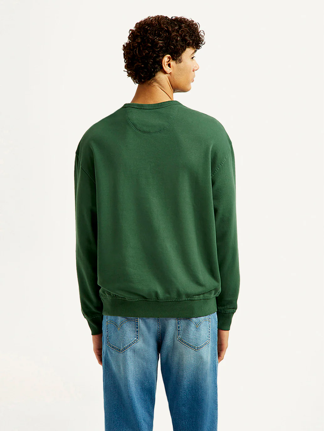 Men's Overdyed Solid Green Crew Neck Sweatshirt - Image 2