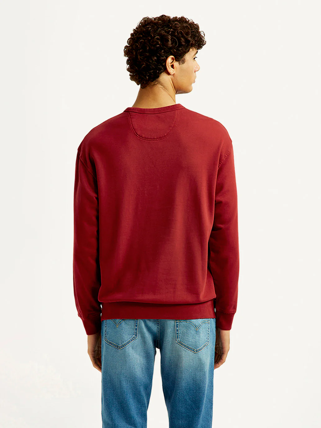 Men's Overdyed Solid Red Crew Neck Sweatshirt - Image 4