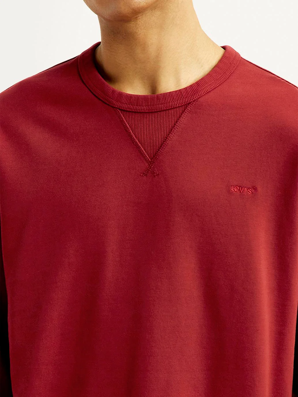 Men's Overdyed Solid Red Crew Neck Sweatshirt - Image 5