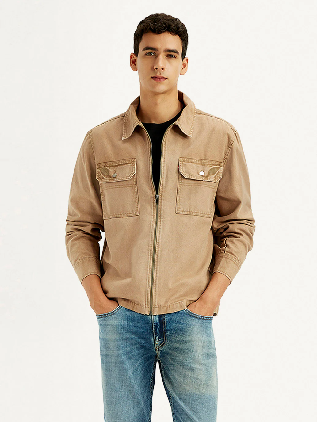 Men's Overdyed Solid Tan Shacket - Image 2