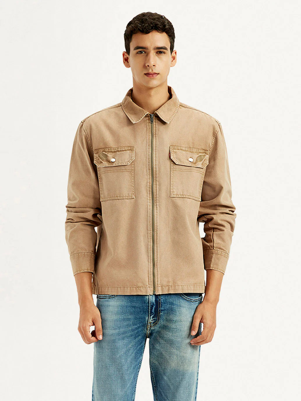 Men's Overdyed Solid Tan Shacket - Image 3