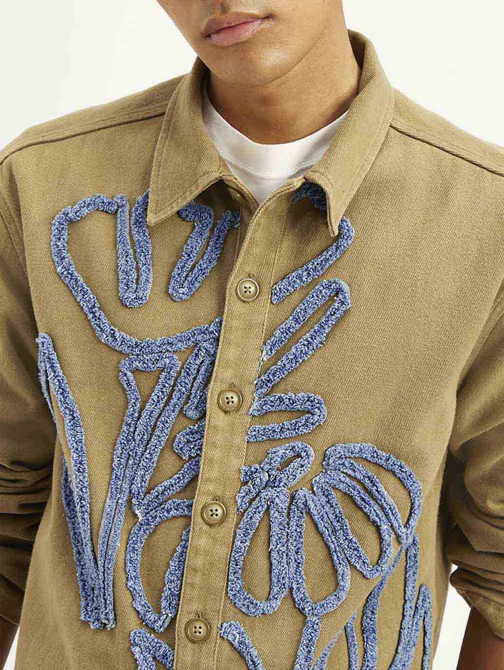 Men's Embroidered Brown Relaxed Fit Shacket - Image 5