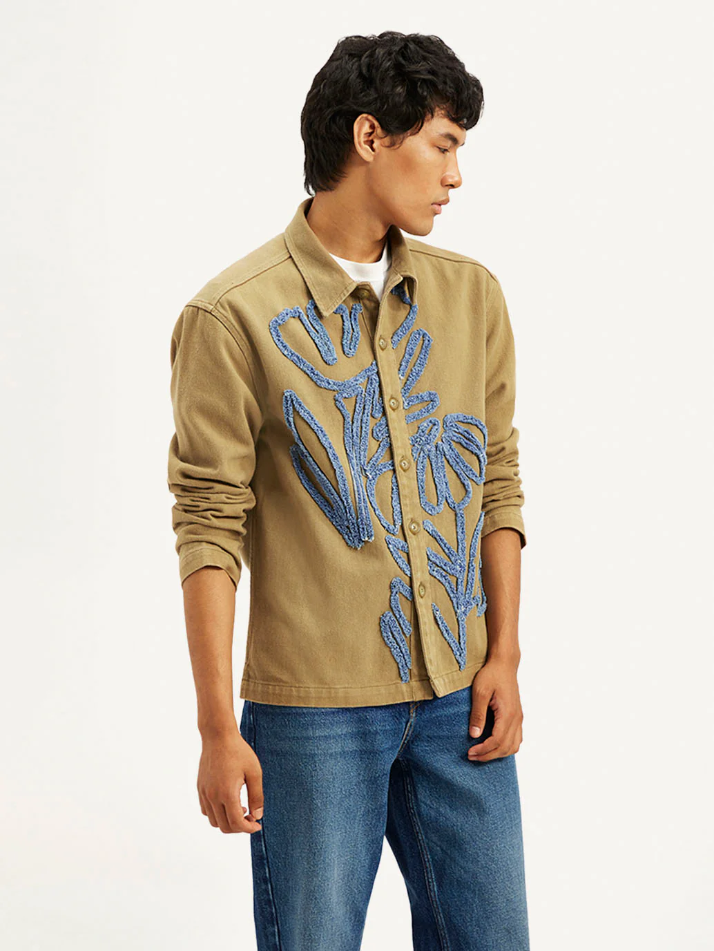 Men's Embroidered Brown Relaxed Fit Shacket - Image 6