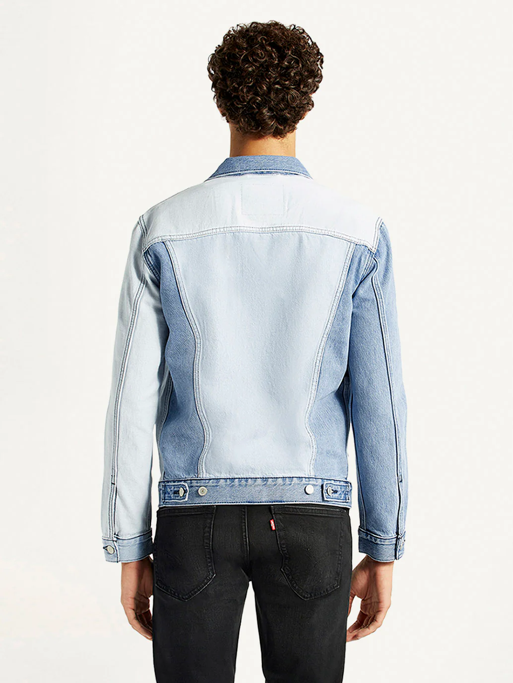Men's Patchwork Light Blue Denim Trucker Jacket - Image 3