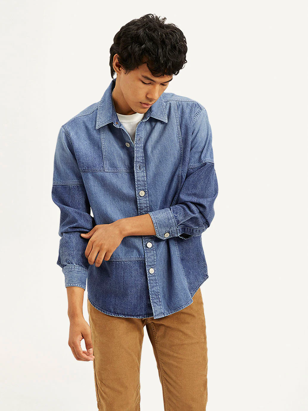 Men's Colorblock Regular Fit Denim Overshirt - Image 2
