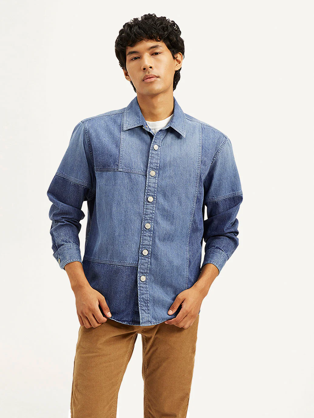 Men's Colorblock Regular Fit Denim Overshirt - Image 3
