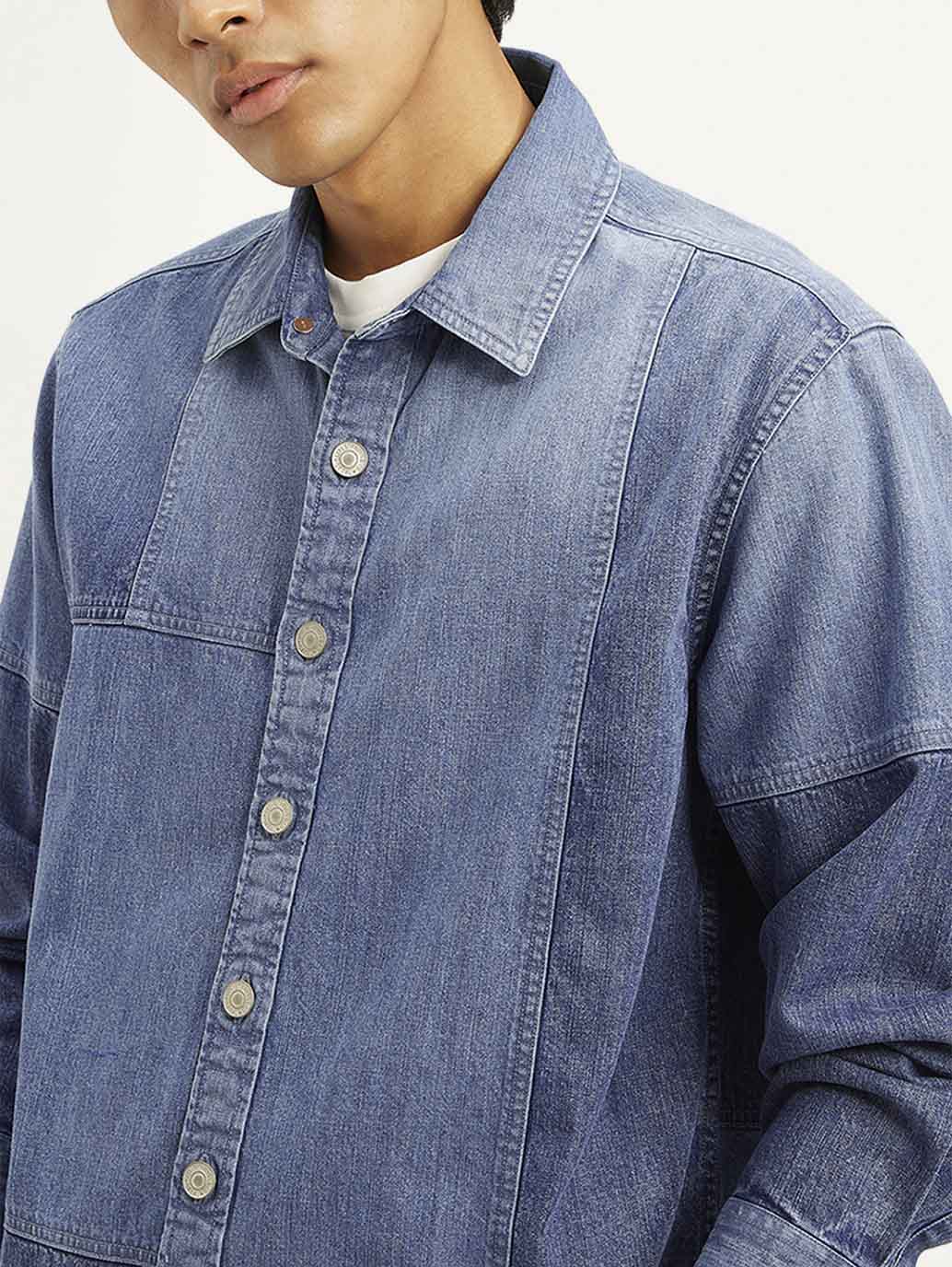 Men's Colorblock Regular Fit Denim Overshirt - Image 5
