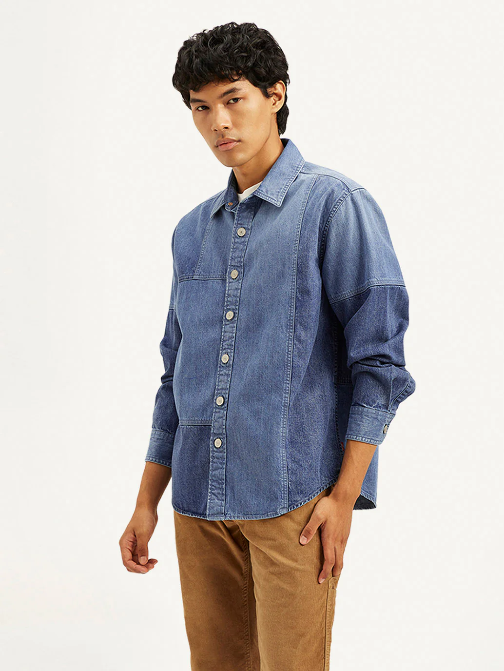 Men's Colorblock Regular Fit Denim Overshirt - Image 6