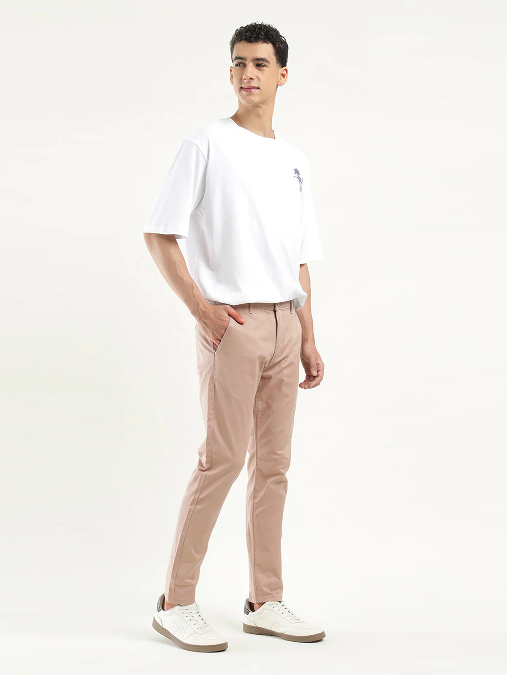 Men's Peach Slim Tapered Fit Trousers - Image 2