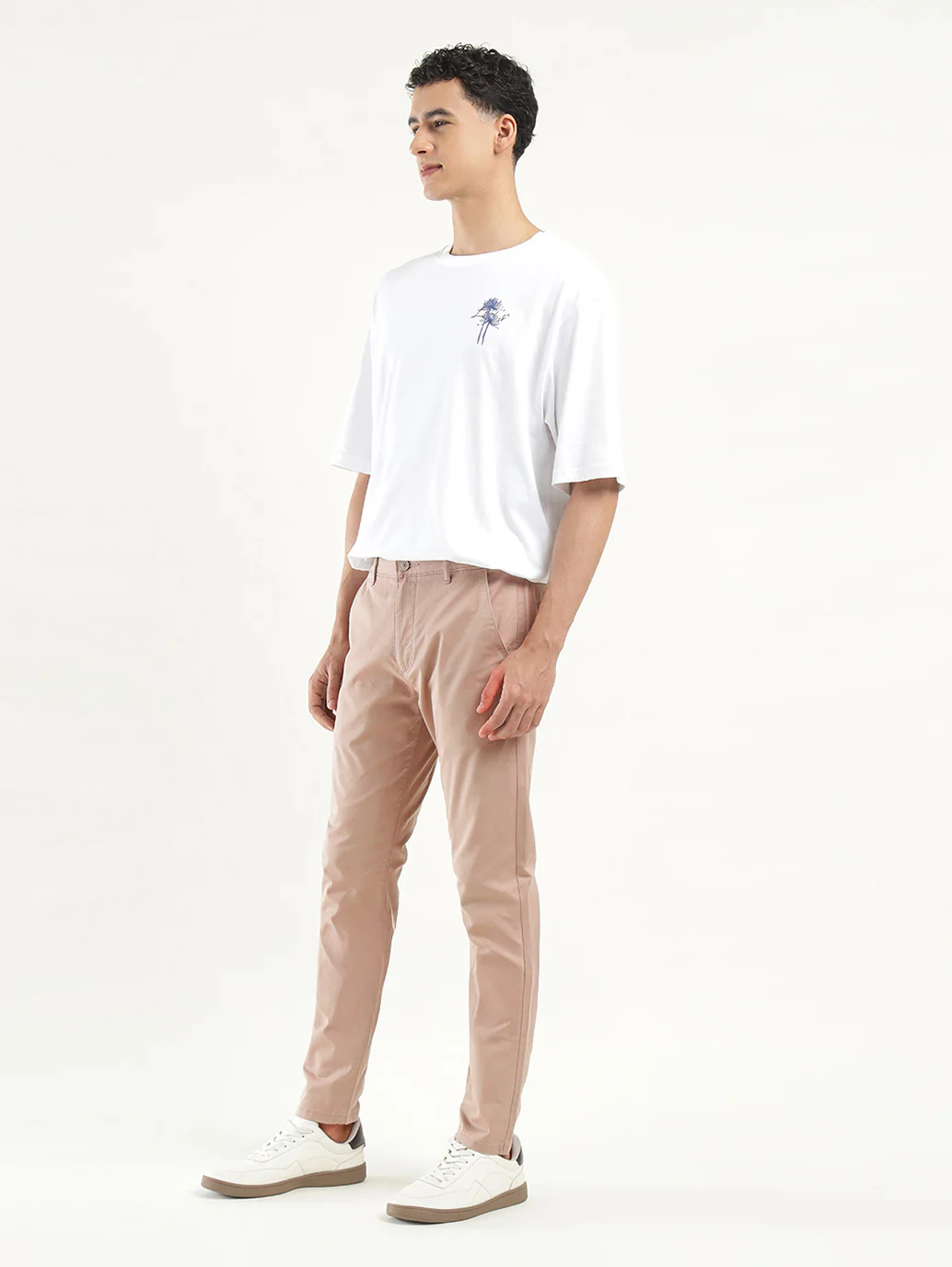 Men's Peach Slim Tapered Fit Trousers - Image 5
