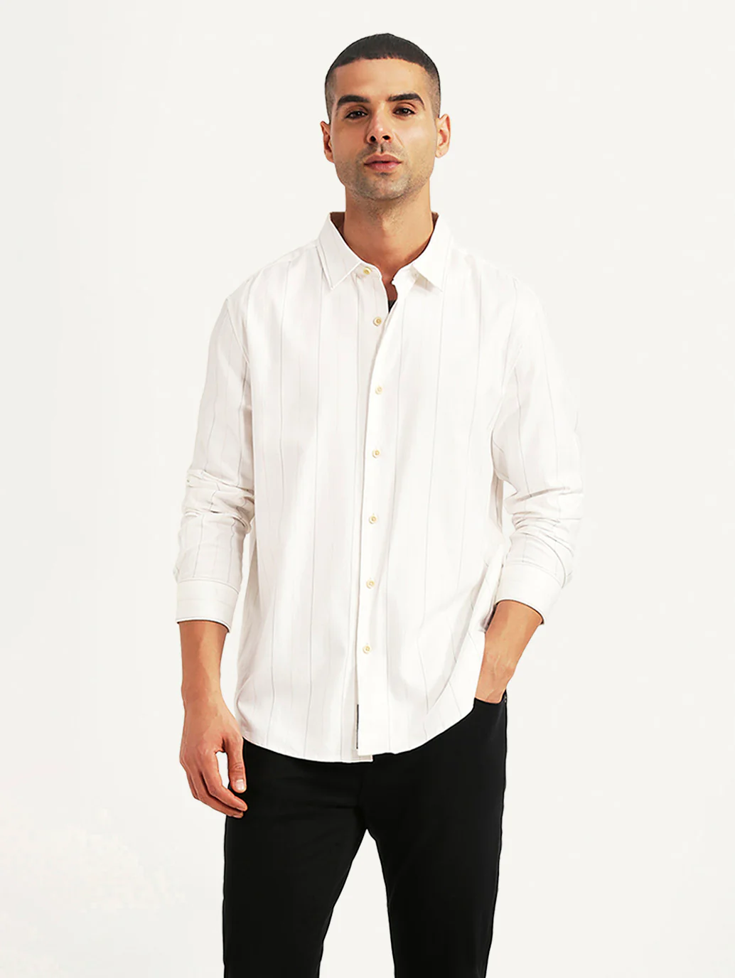 Men's Pin Stripes White Slim Fit Shirt