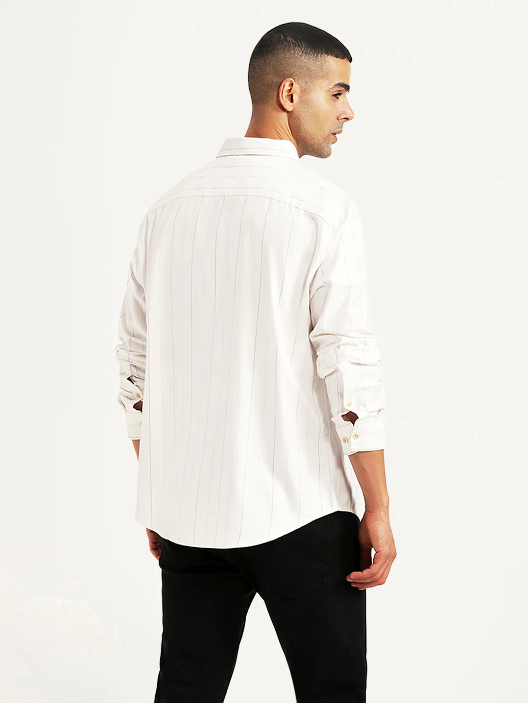 Men's Pin Stripes White Slim Fit Shirt - Image 2