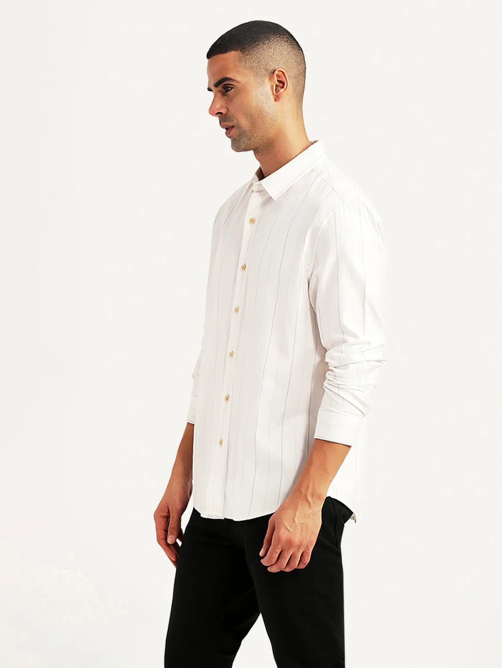 Men's Pin Stripes White Slim Fit Shirt - Image 3