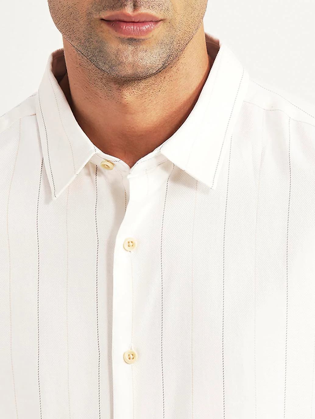 Men's Pin Stripes White Slim Fit Shirt - Image 4