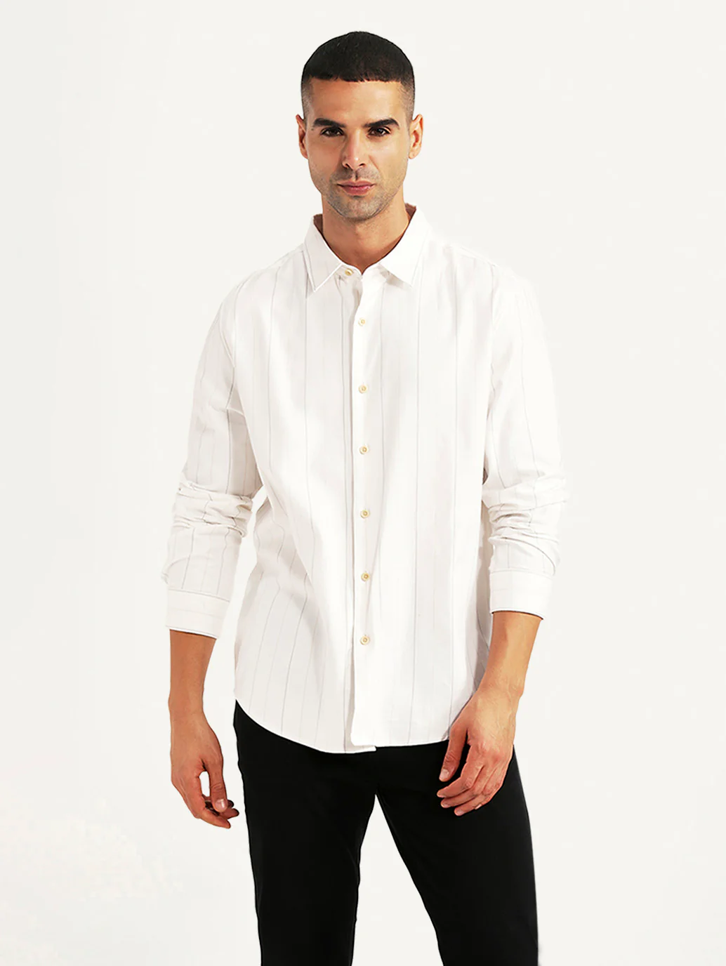 Men's Pin Stripes White Slim Fit Shirt - Image 5