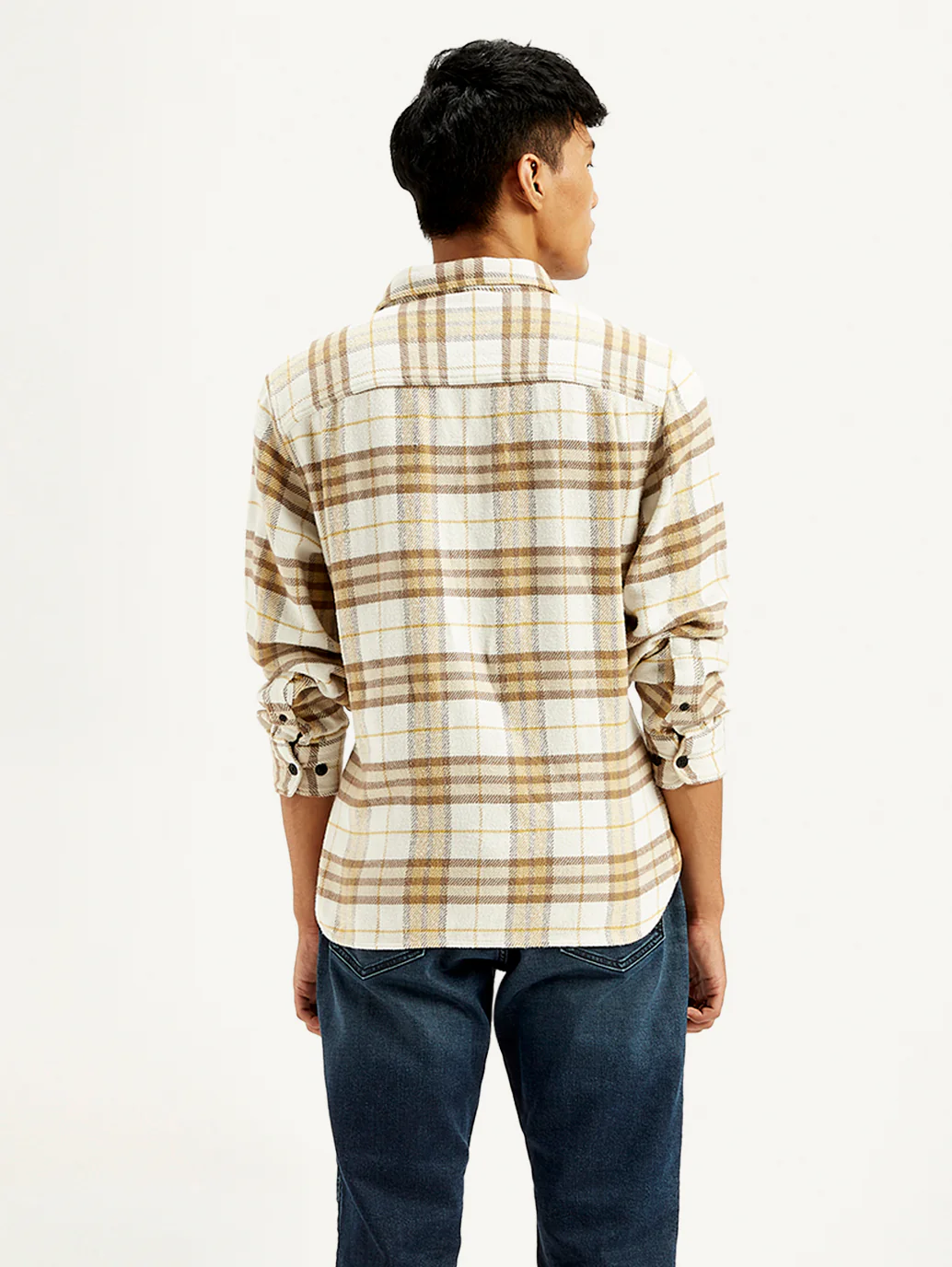 Men's Plaid Cream Relaxed Fit Jacket - Image 4