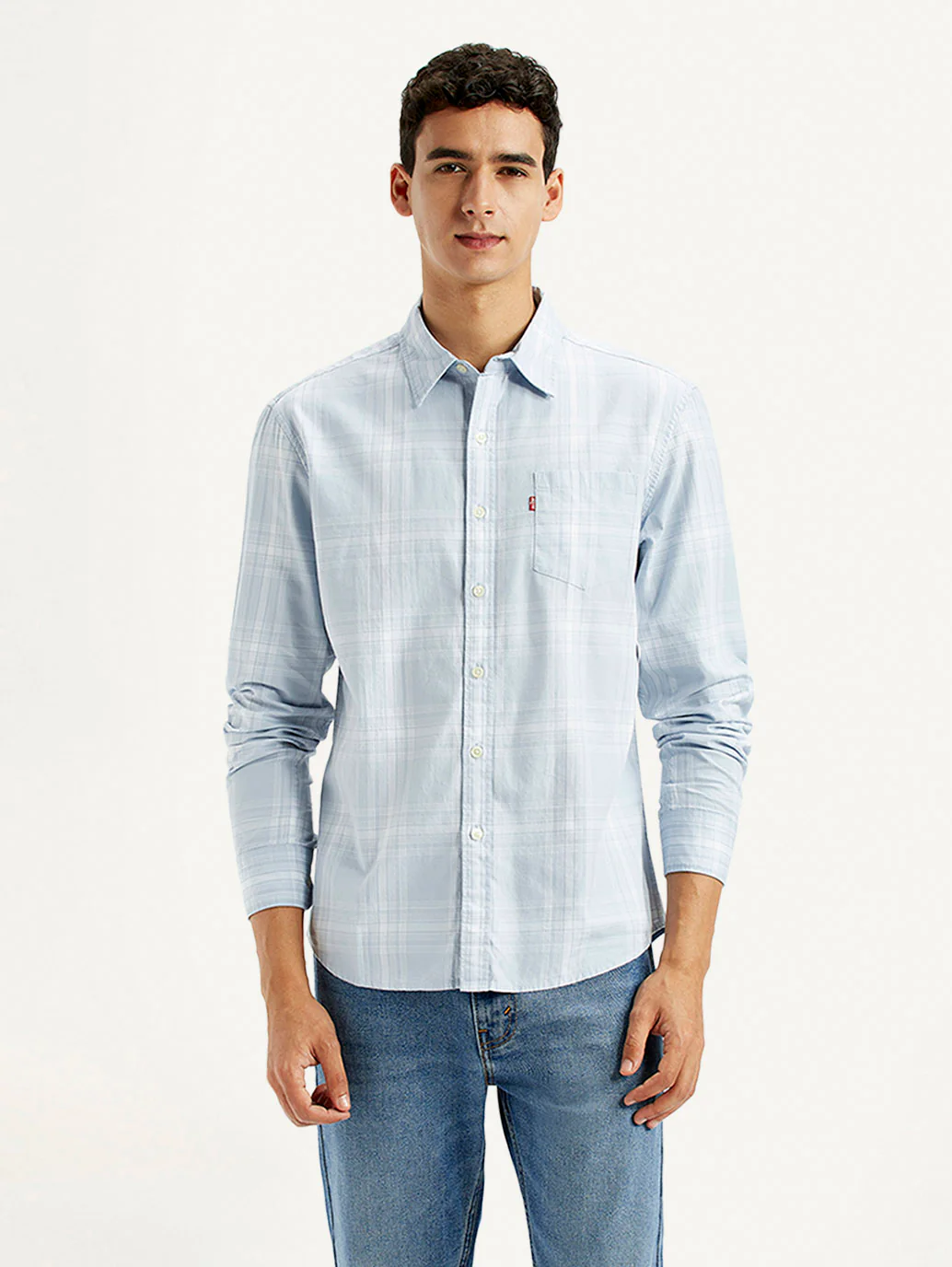 Men's Plaid Light Blue Slim Fit Shirt - Image 2