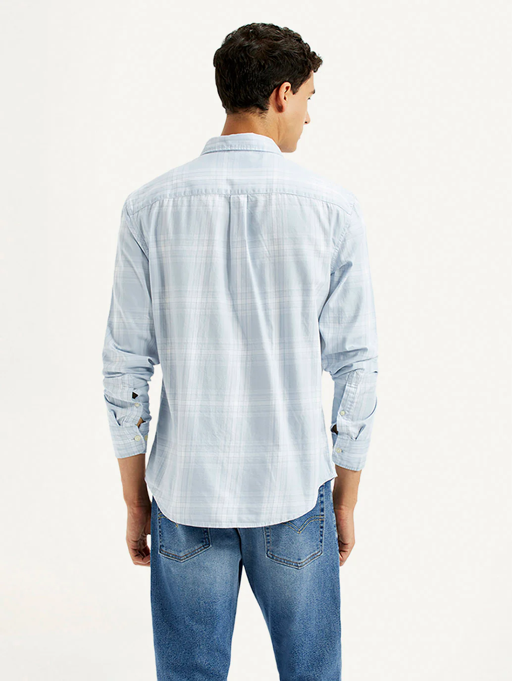 Men's Plaid Light Blue Slim Fit Shirt - Image 3