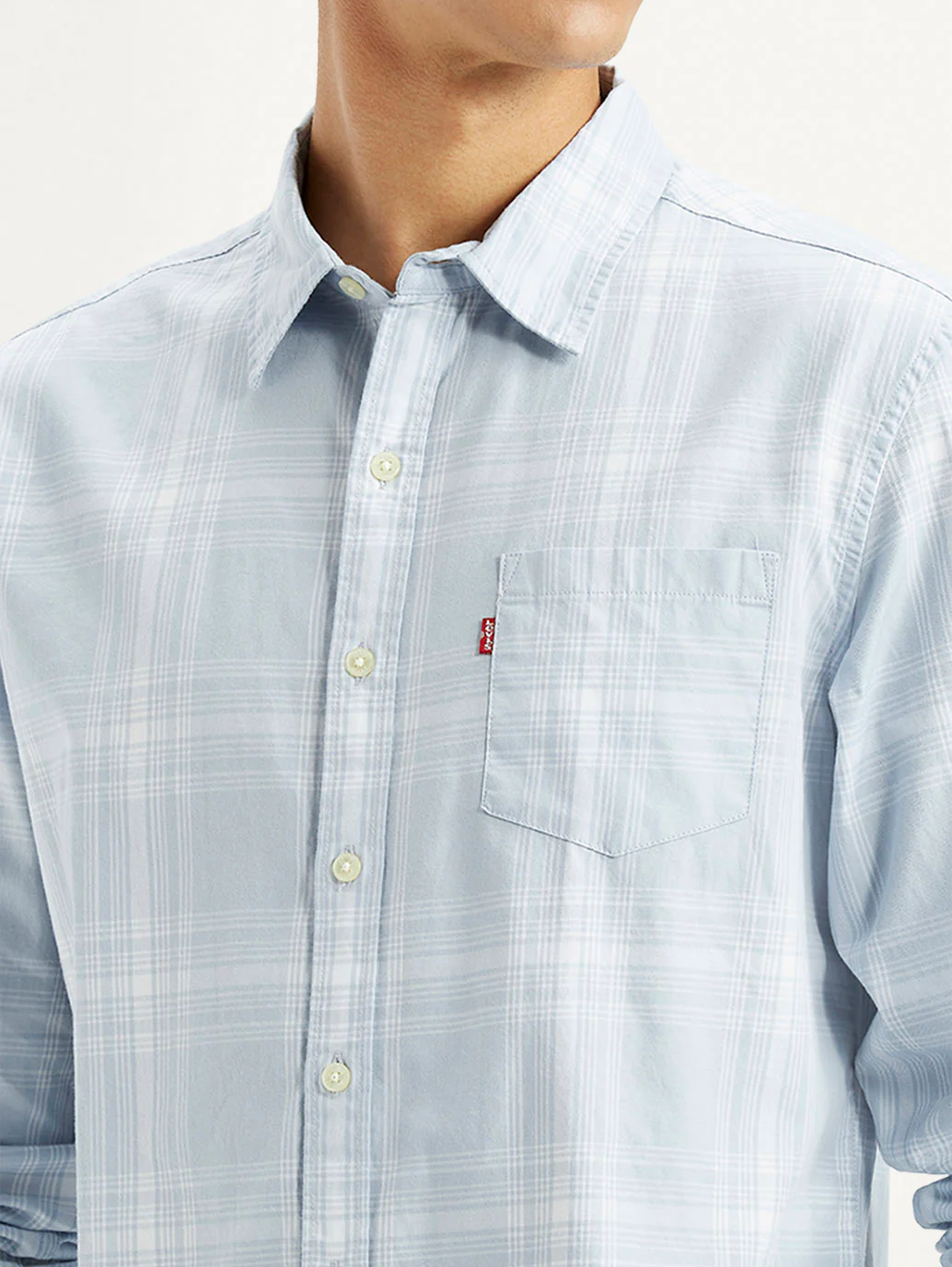 Men's Plaid Light Blue Slim Fit Shirt - Image 4