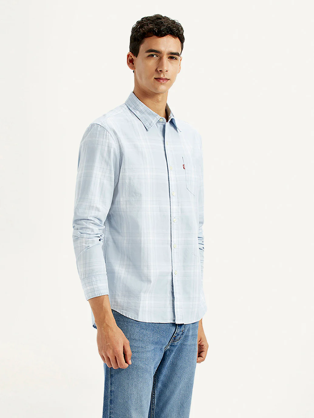 Men's Plaid Light Blue Slim Fit Shirt - Image 5