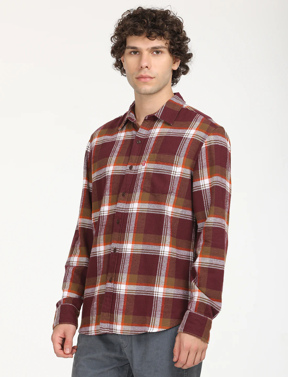Men's Plaid Red Spread Collar Shacket - Image 3