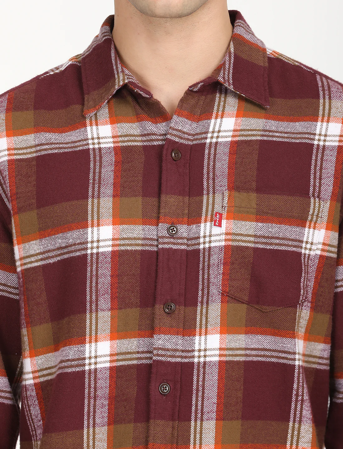 Men's Plaid Red Spread Collar Shacket - Image 4