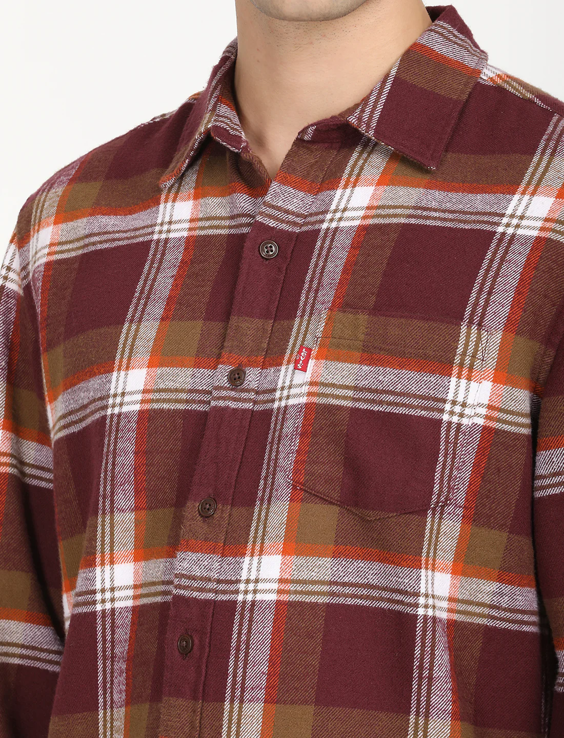 Men's Plaid Red Spread Collar Shacket - Image 5