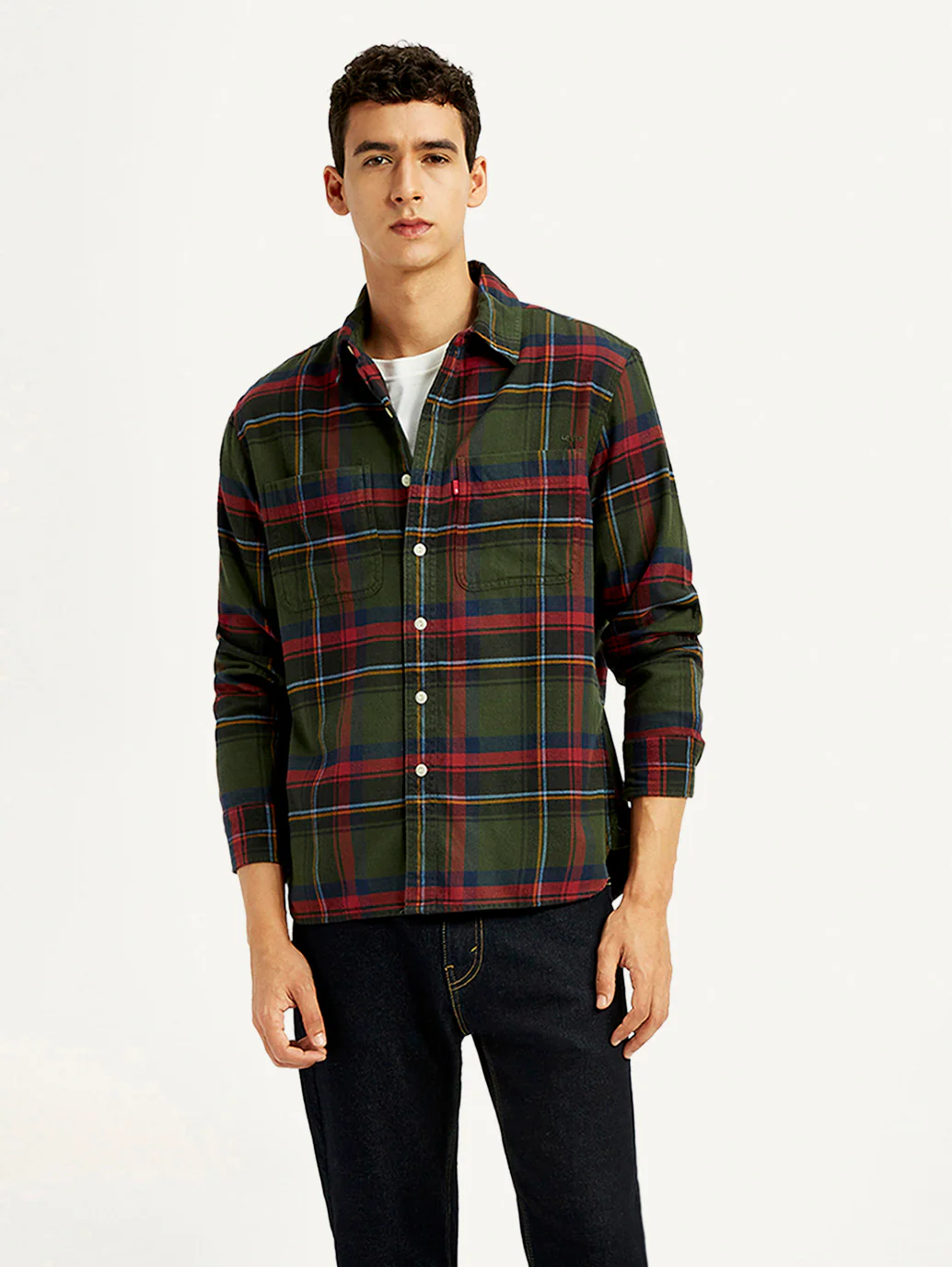 Men's Plaid Multicolor Spread Collar Flannel Shirt - Image 2