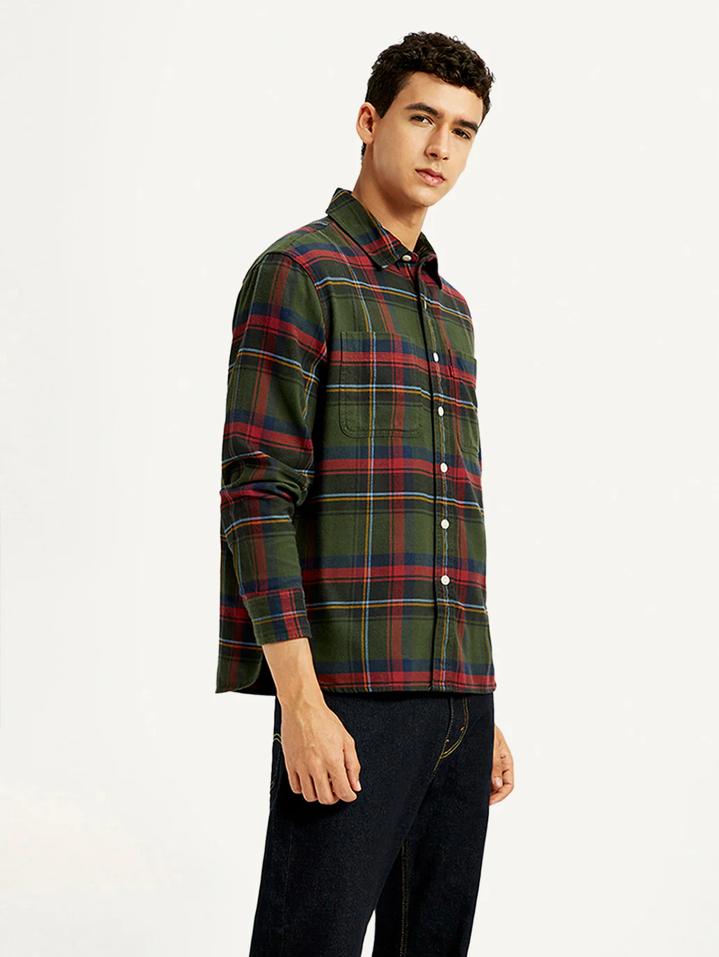 Men's Plaid Multicolor Spread Collar Flannel Shirt - Image 3